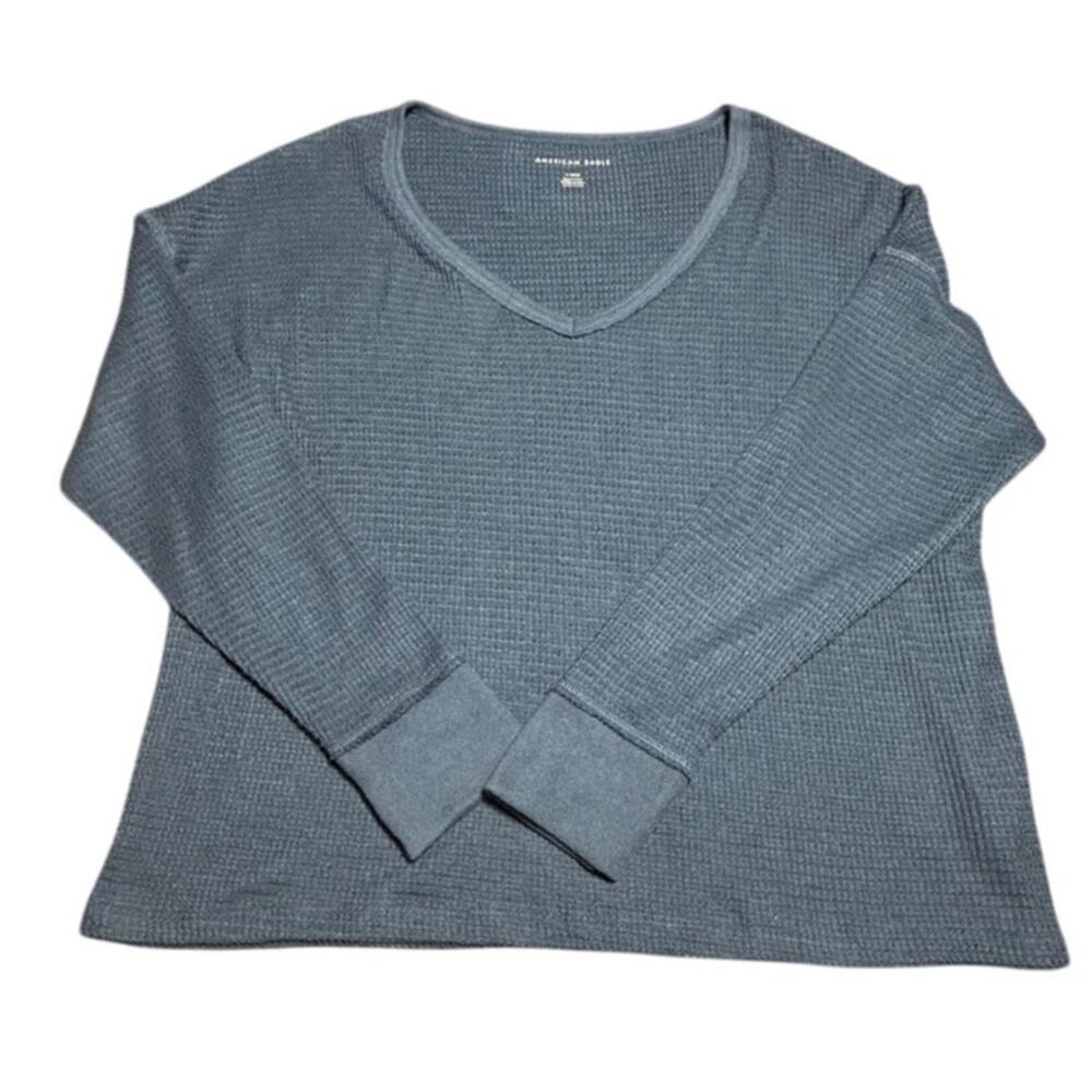 American Eagle Soft plush Waffle Charcoal V-neck top sz Large